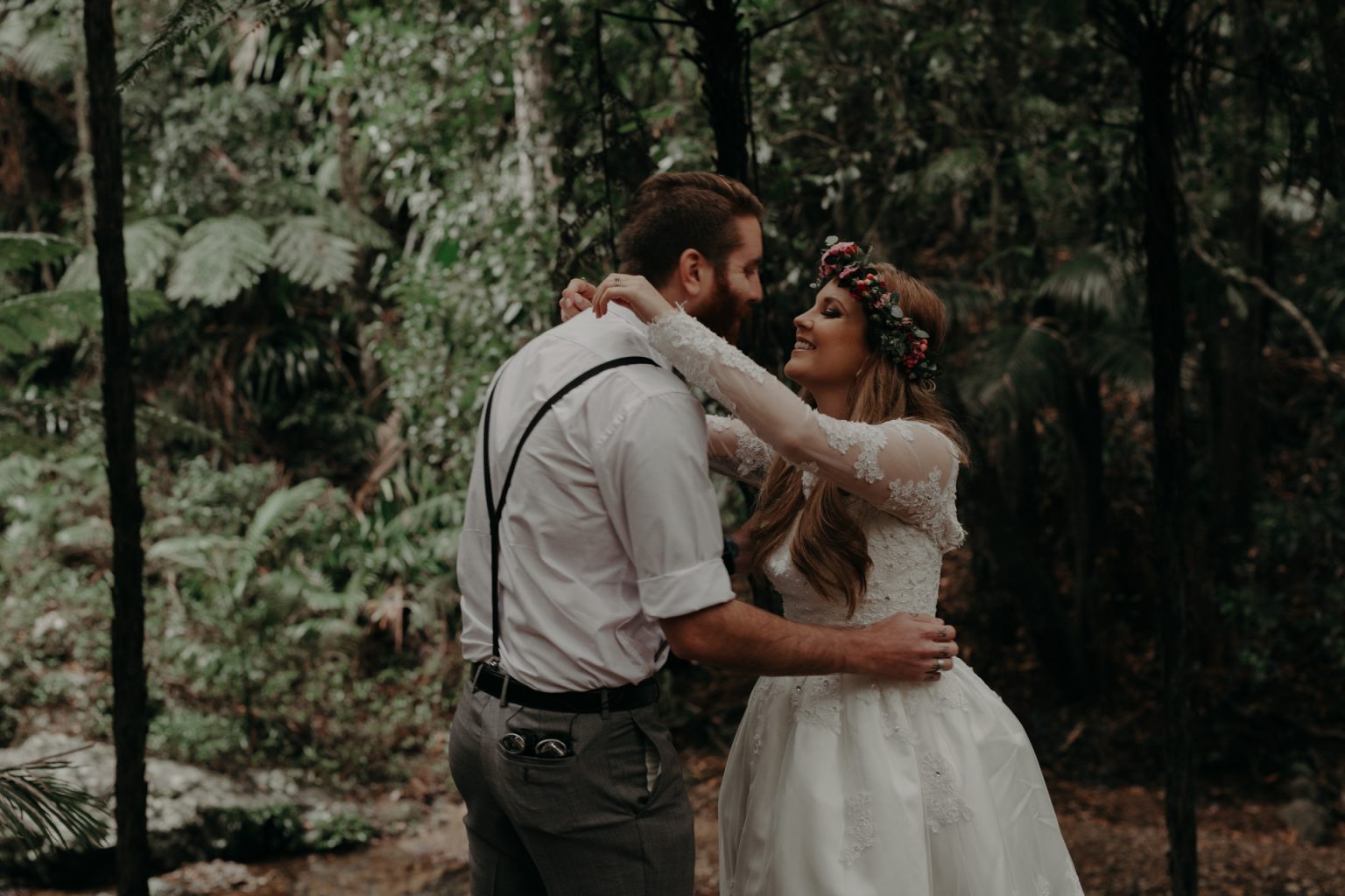 bride and groom forest elopement cougal cascades currumbin