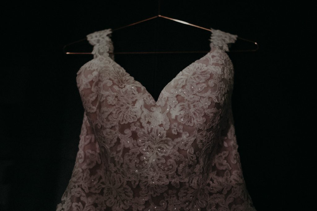 pink wedding dress lace