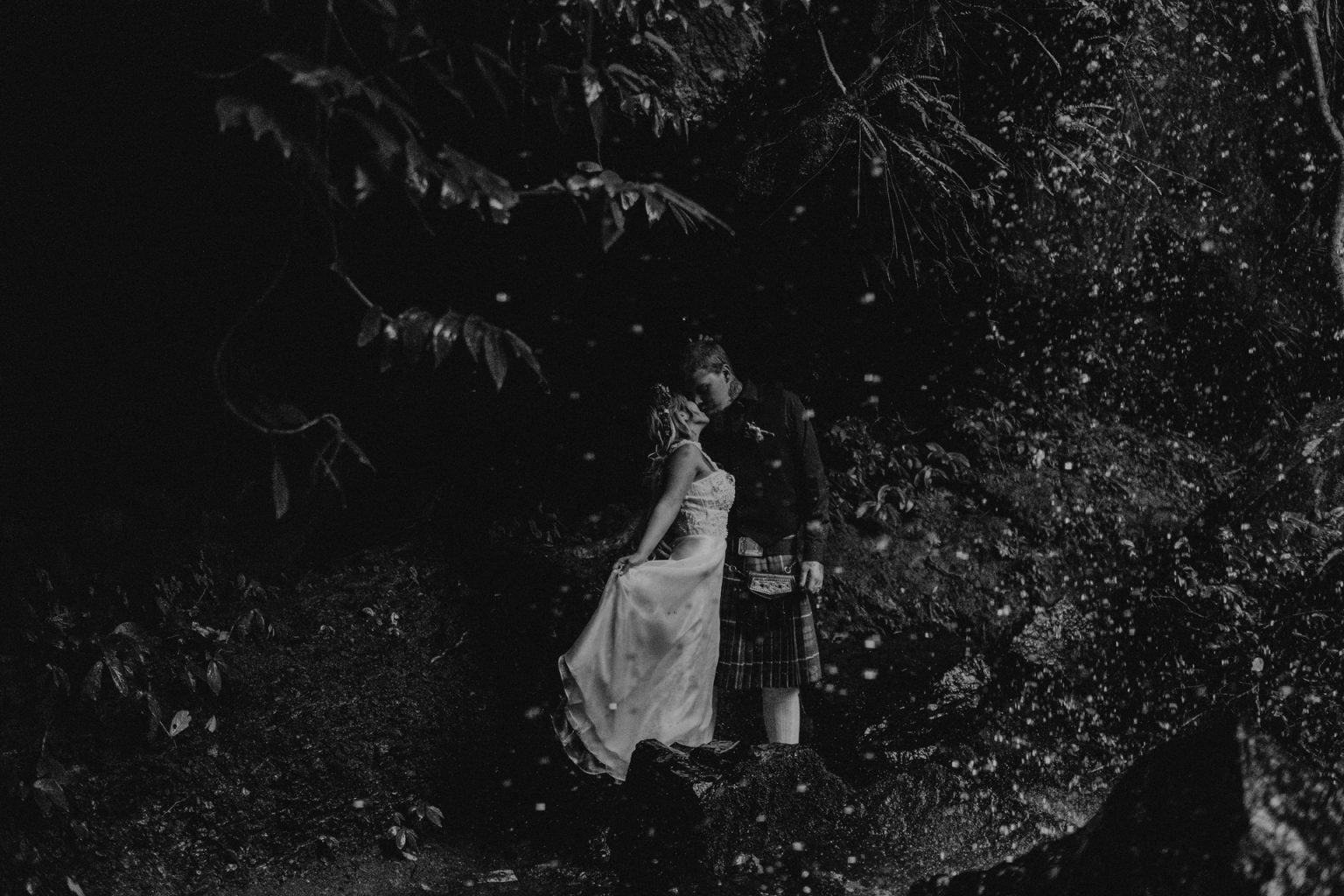 bride and groom kiss forest elopement mt tamborine waterfall
